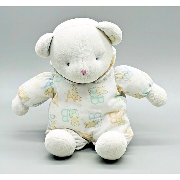 Carters Prestige Baby White Teddy Bear Plush Stuffed Animal ABC Rattle 10 inch - Picture 1 of 9